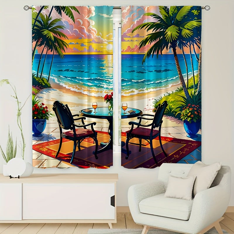 Cartoon Beach Seaside Table And Chair Pattern Curtain Tapestry