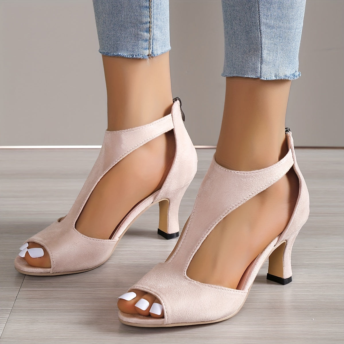 Pink Open Toe Stiletto Heels Cut Out Sandals for Latin Dance