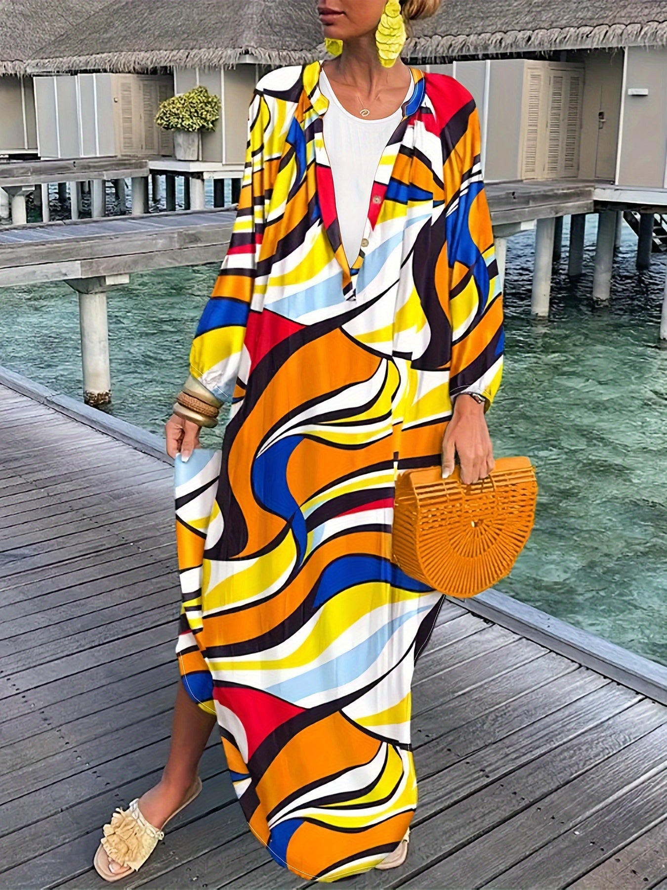  Colorblock Stripe Long Sleeve Maxi Dress
