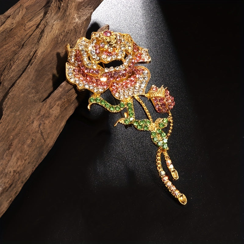 Large Pink Rose Brooch Men's Rhinestone Turban Dress Pin