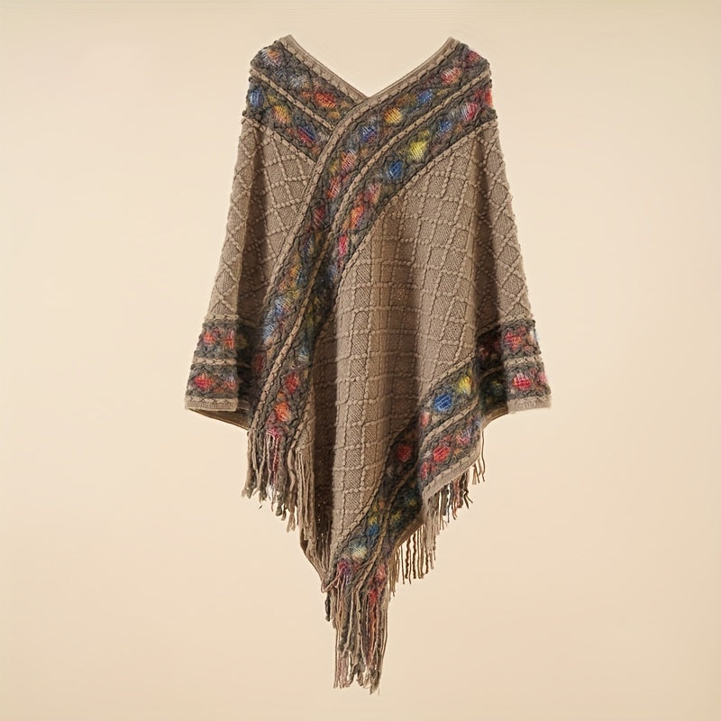 Large Woven Fringed Shawl Wrap Windproof Cape