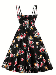  Retro Dress Women's Plus Floral Print A-line Dress