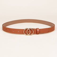 Golden Double Ring Buckle Belt Classic PU Leather Skinny Belts