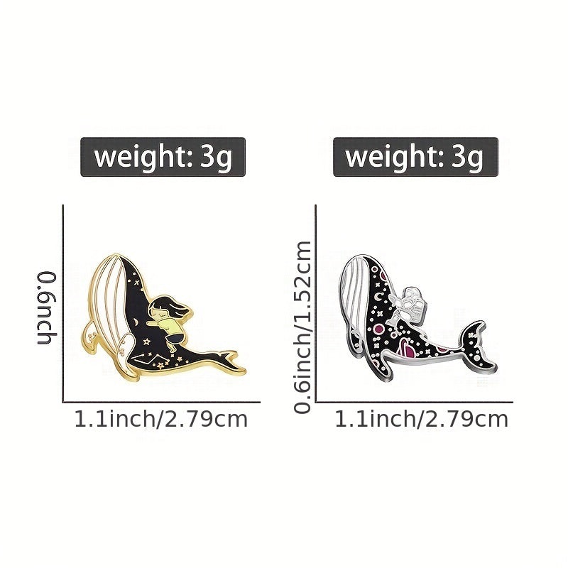 Whale & Girl Brooch Pins Enamel Metal Badges Lapel Pin Brooches