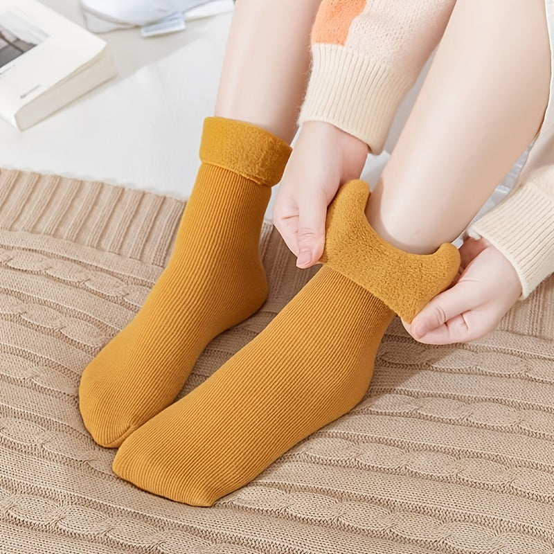5 Pairs Women's Fuzzy Thermal Mid Tube Floor Socks