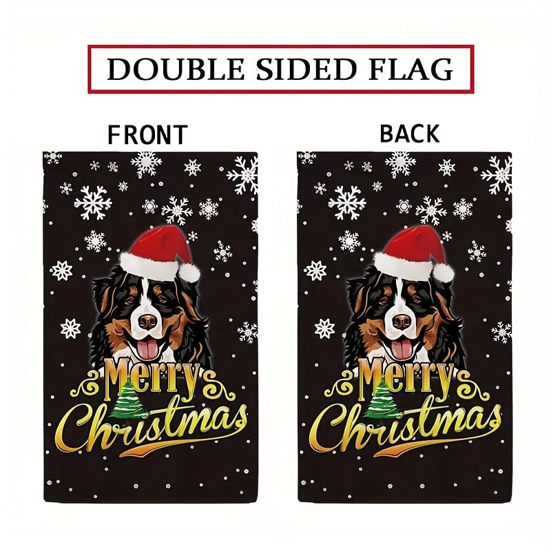 Christmas Garden Flag Mountain Dog Santa Hat Pattern 12x18 Holiday Decor