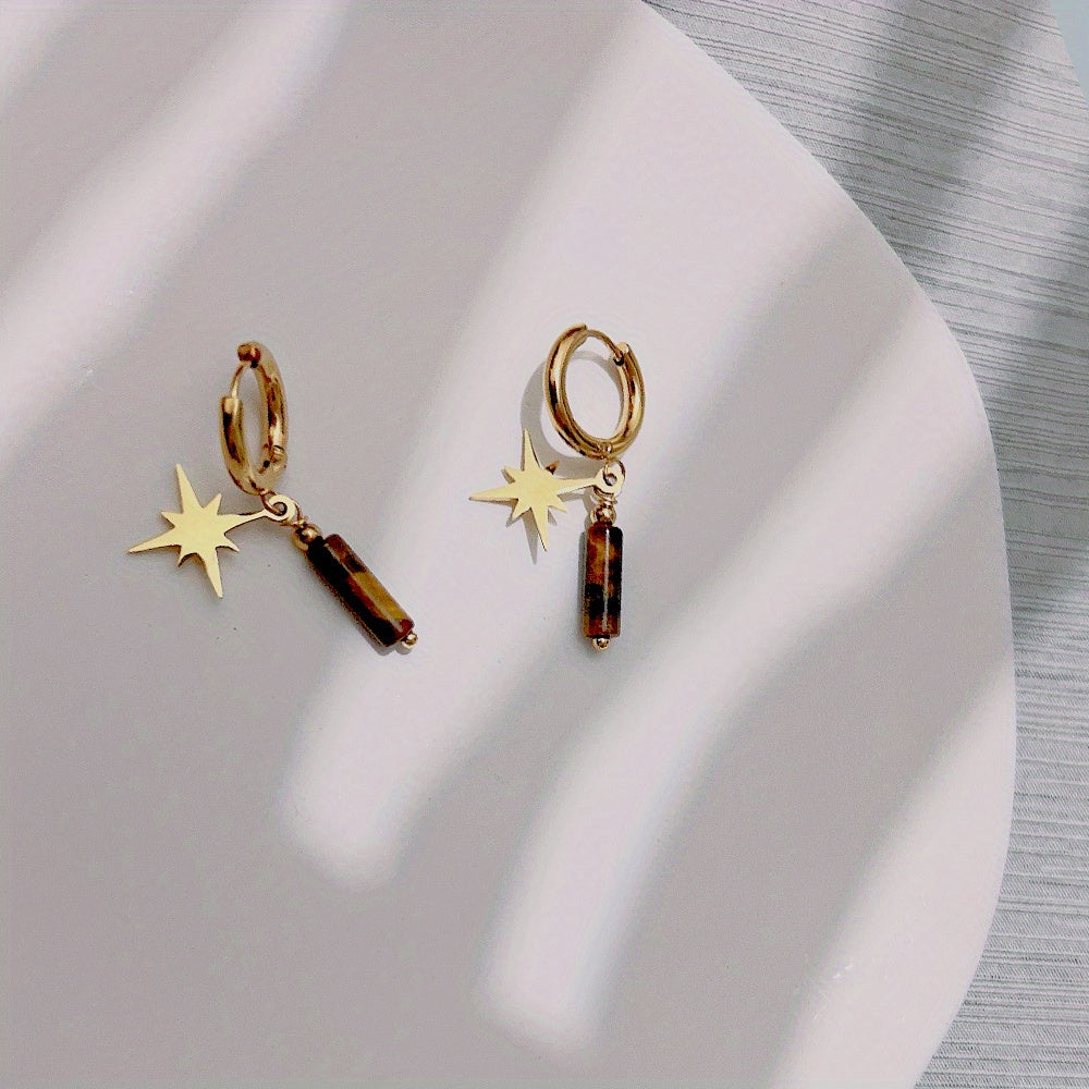 Irregular Stone Pendant Earrings Stainless Steel 18K Plated