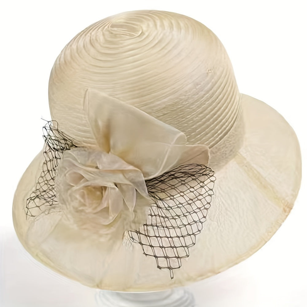 Breathable Organza Sun Hat with Flower Decor Mesh Bucket Hats