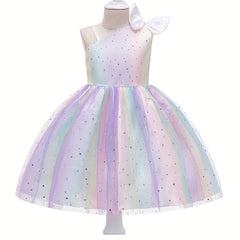Girl's Princess Dress Sequin One Shoulder Mesh Dress