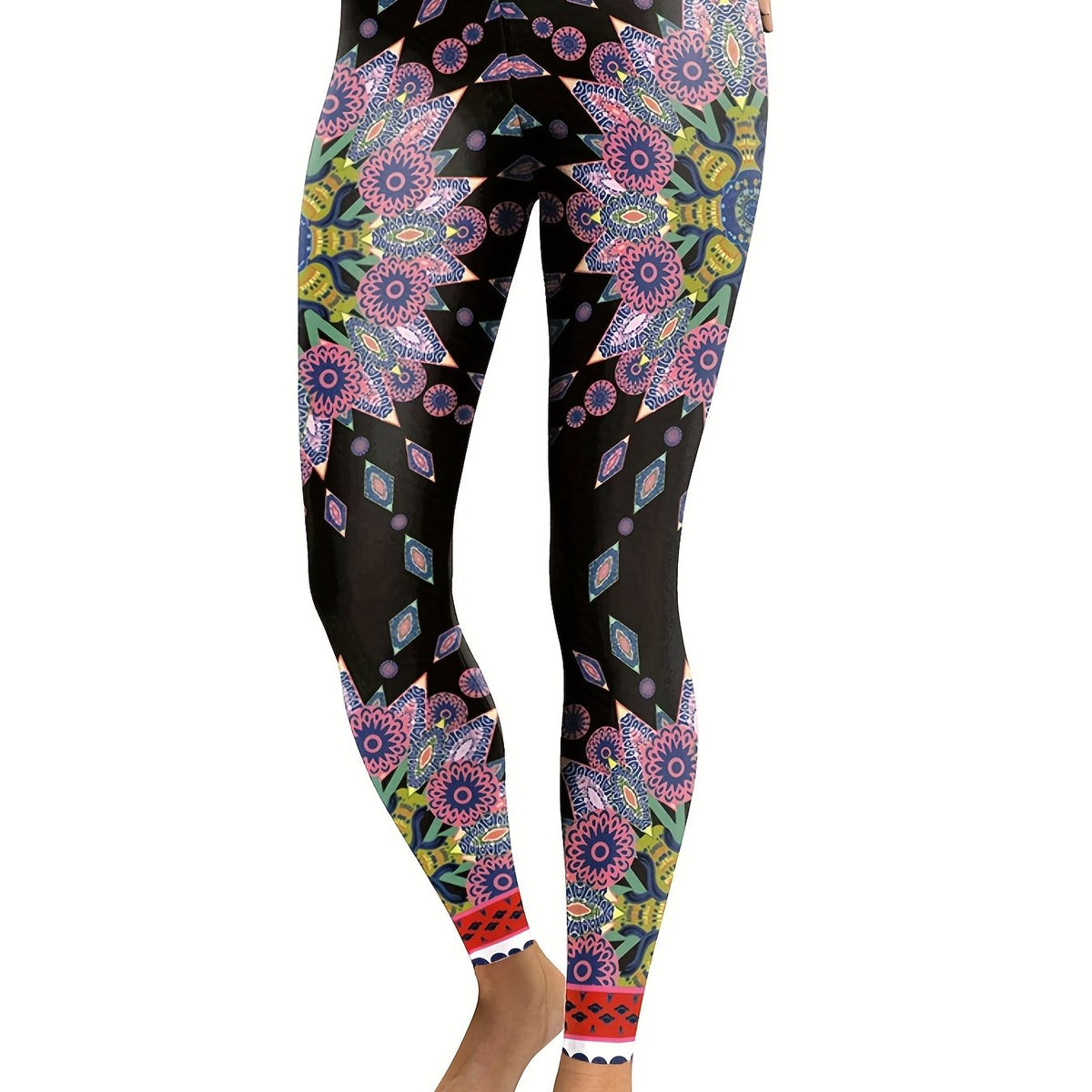 Flower Graphic Slim Leggings Stretch Sports Pants Women's Activewear