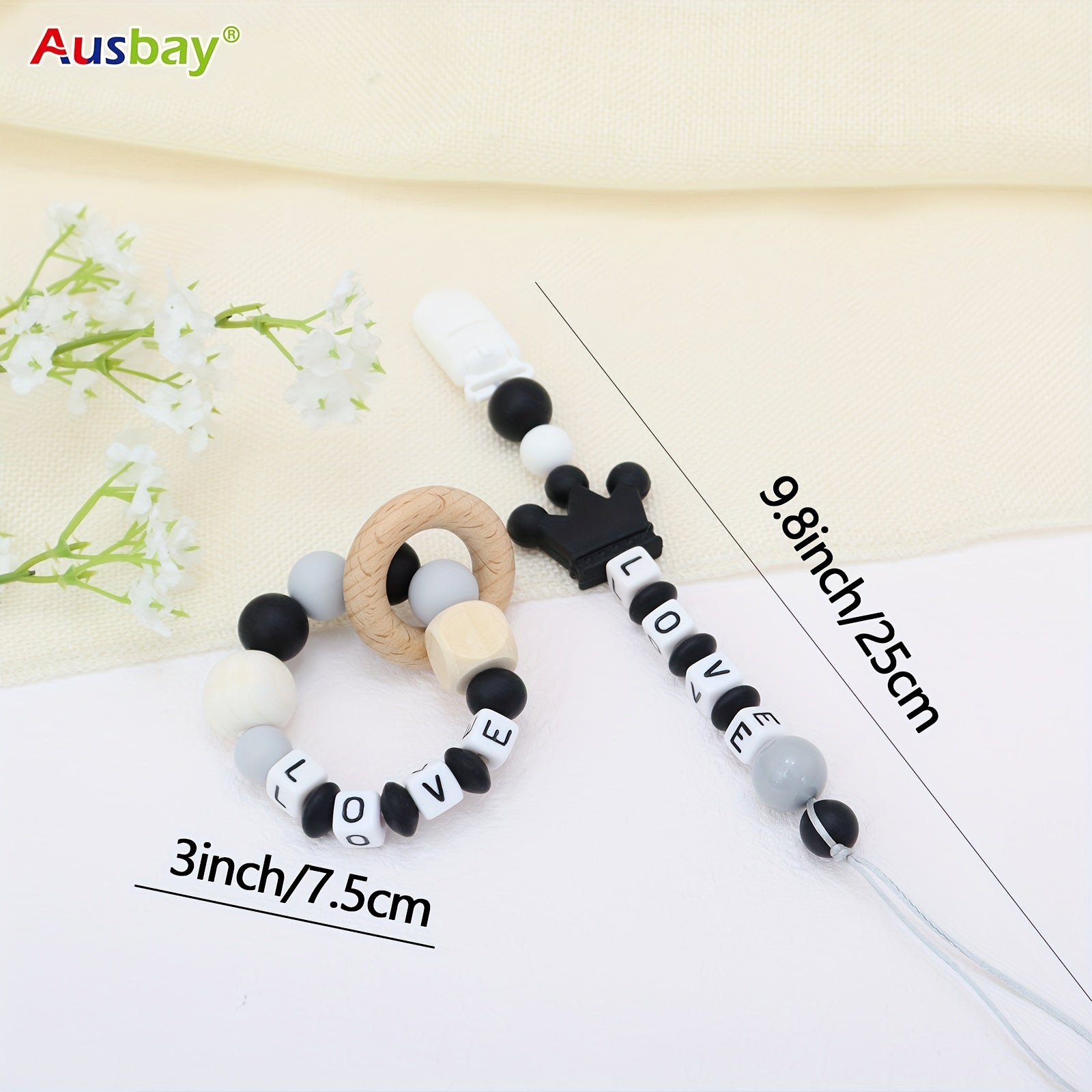2pcs Personalized Baby Grey Dummy Clip Baby Accessories With Name
