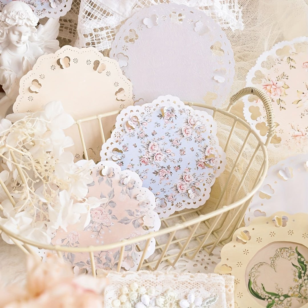 Hollow Lace Paper Retro Floral Hand Account Decorative Background 10 Sheets