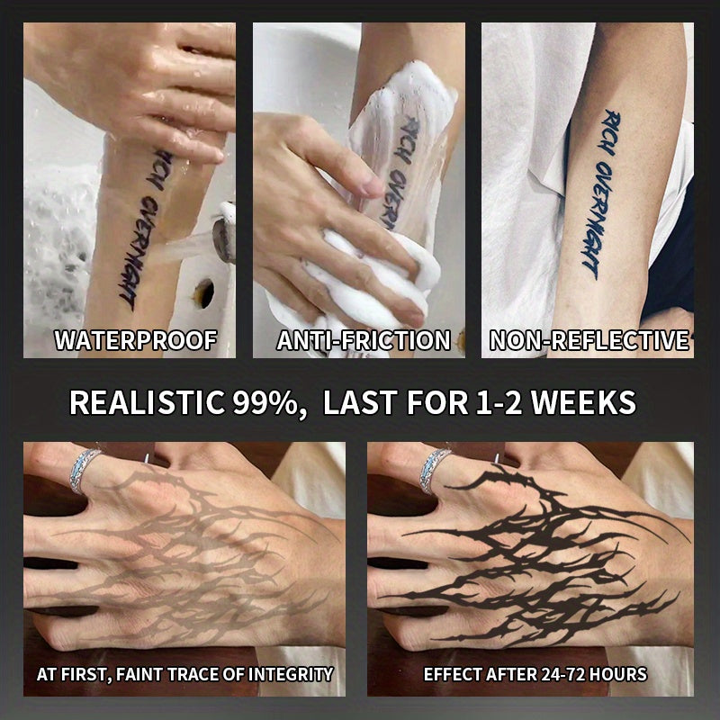 Dark Gothic Waterproof Temporary Tattoo Stickers for Arms Legs & Palms