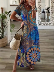  Boho Graphic Print Maxi Dress