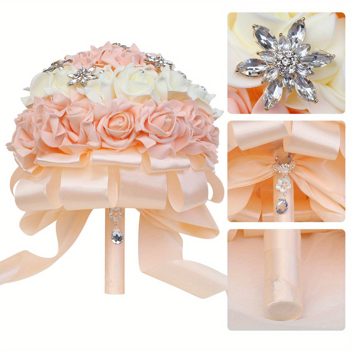 Blood Tooth Wedding Bridesmaid Bouquet with Rhinestone Sash