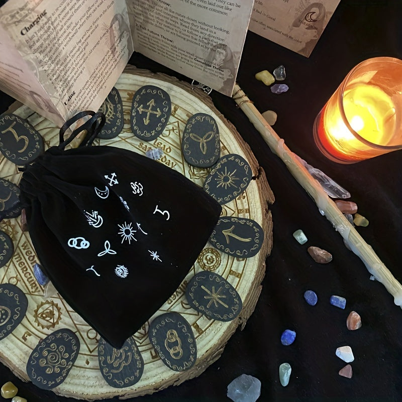 14pcs Wood Runes Stone Set Engraved Rune Symbol For Divination