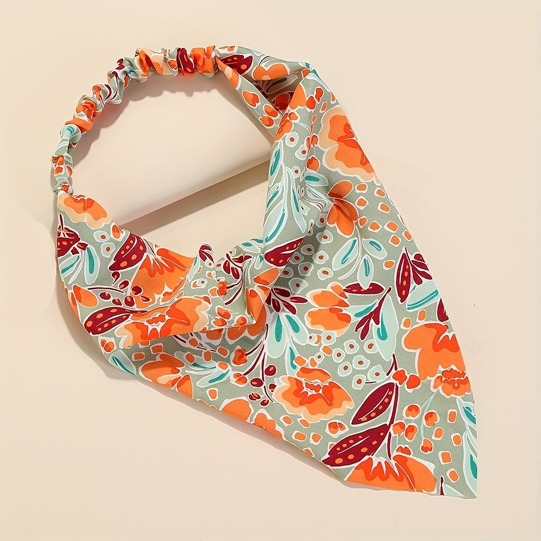 Vintage Flower Print Head Scarf Triangle Bandanas Hairband Headband