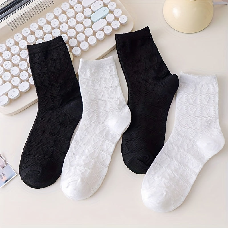 4 Pairs Heart Striped Socks Comfy & Breathable Women's Stockings
