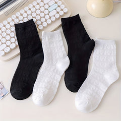 4 Pairs Heart Striped Socks Comfy & Breathable Women's Stockings
