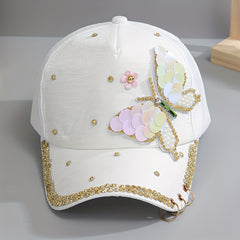 Y2K Butterfly Baseball Cap Rhinestone Sequin Pearl Cotton Hat