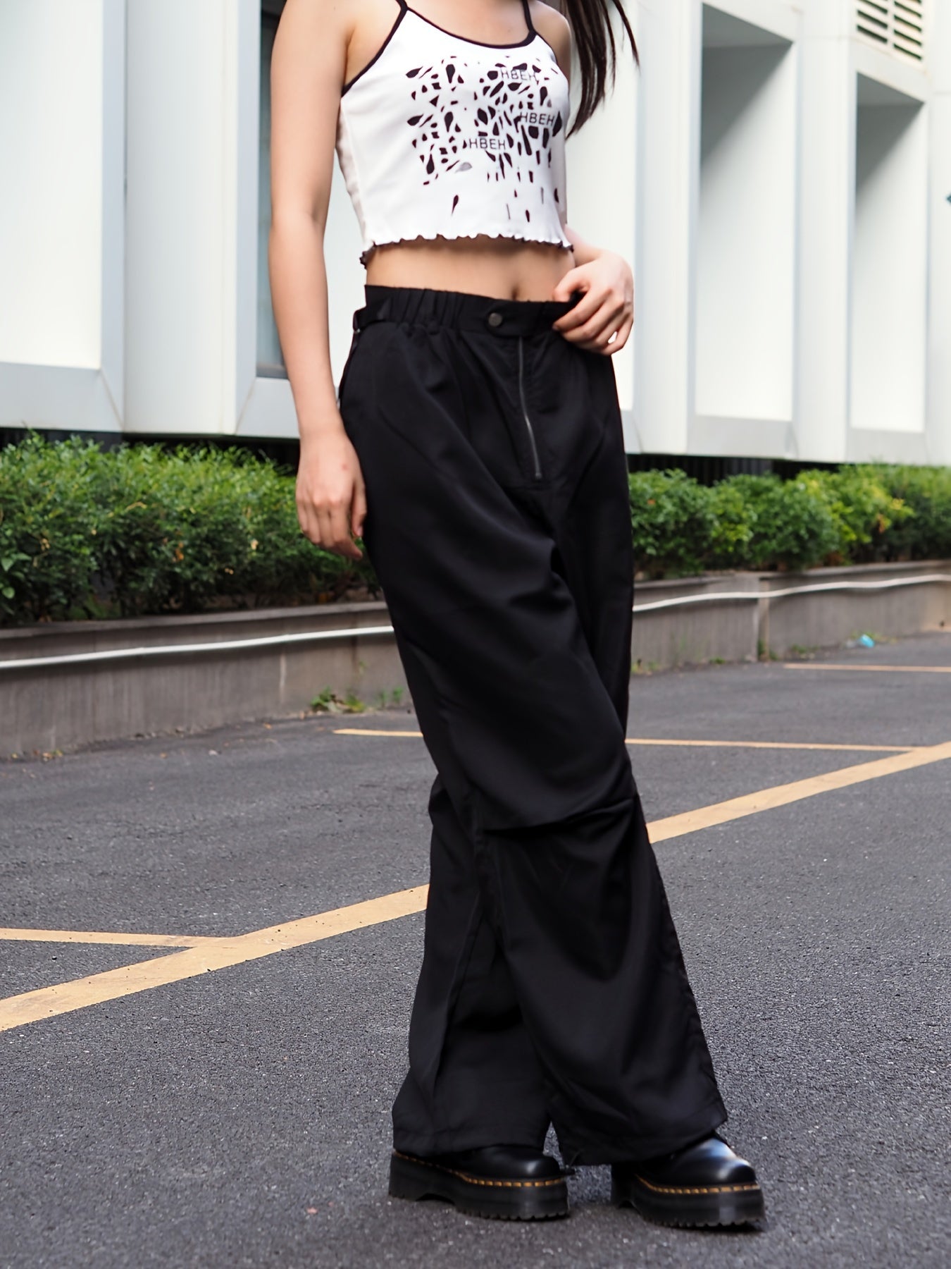  Solid High Rise Cargo Trousers