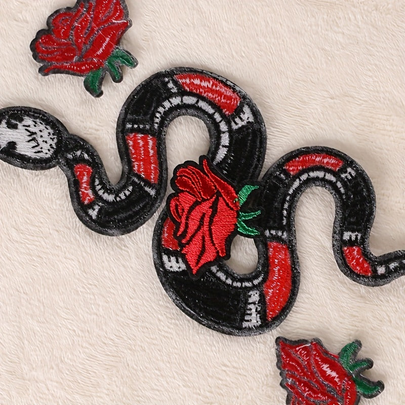 4pcs Boys Snake Flower Embroidery DIY Patch for Clothes B