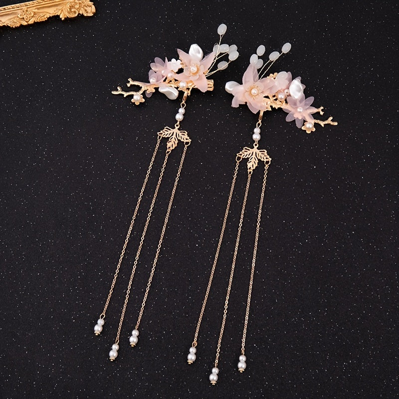 Flower Pearl Hair Clip Headpiece Fringed Pair Clip Daily Accessories