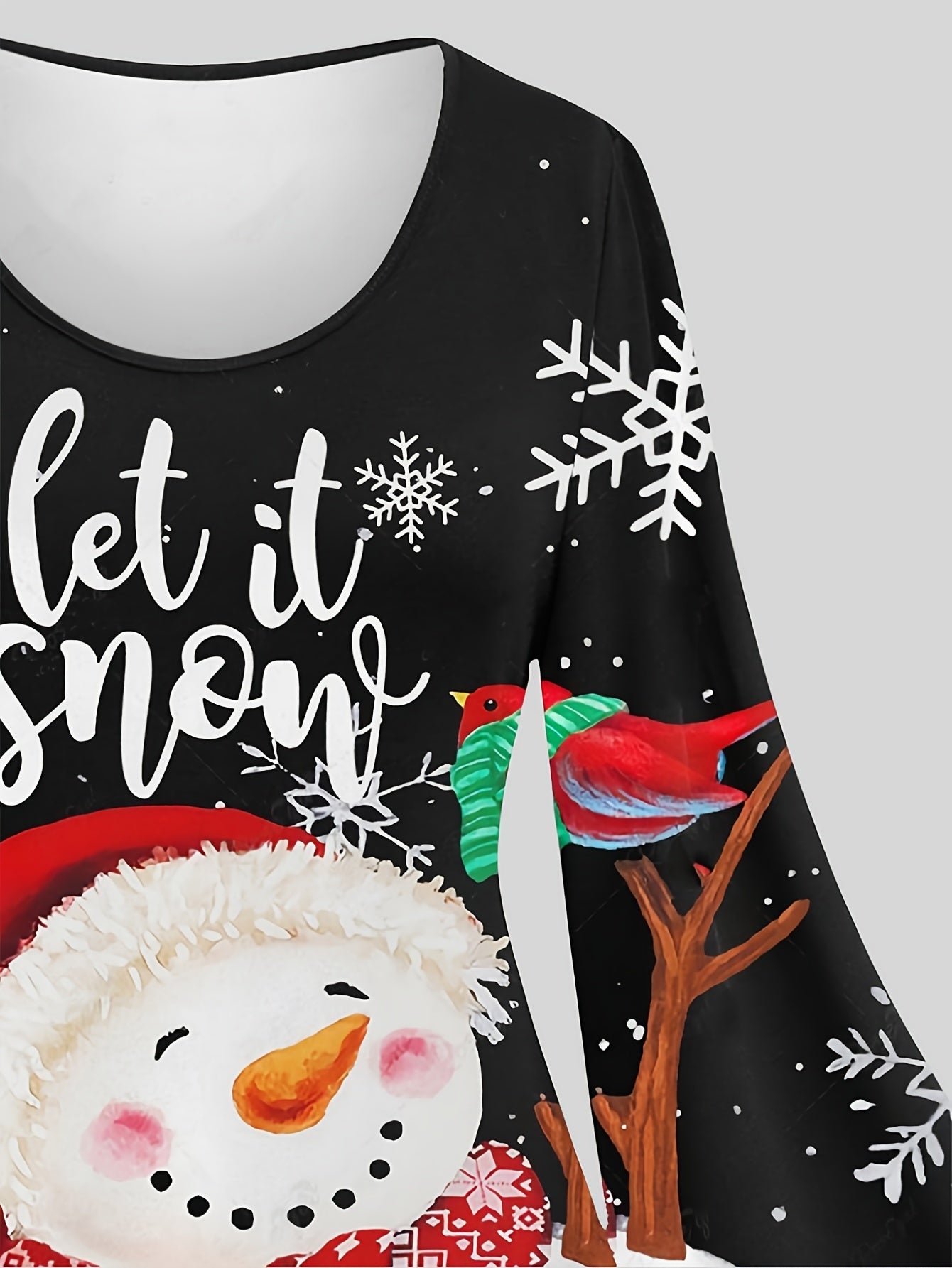  Christmas Snowman Print Long Sleeve Dress