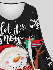  Christmas Snowman Print Long Sleeve Dress