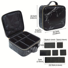 Travel Makeup Train Case Organizer Portable Storage Bag With Adjustable Dividers