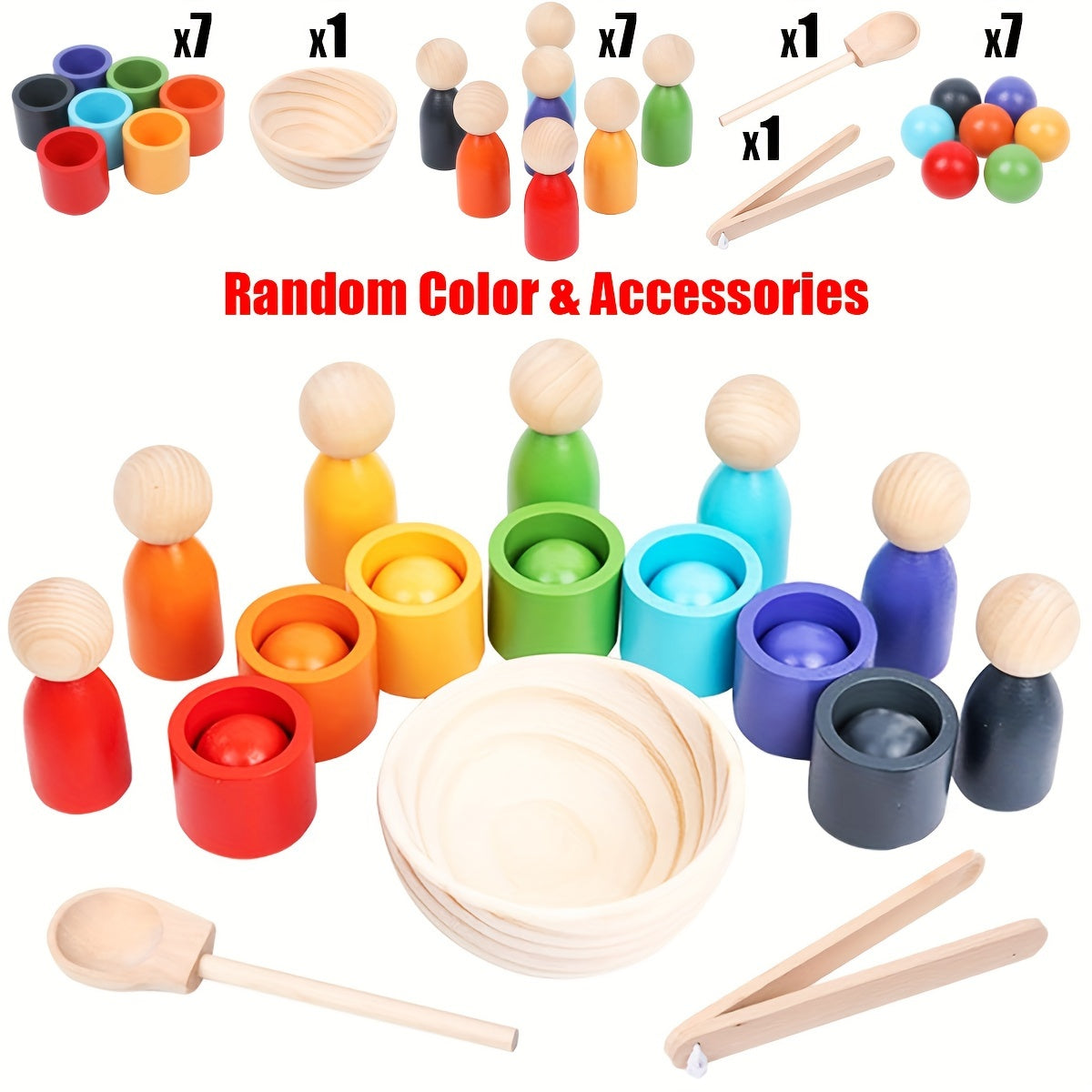 Rainbow Wooden Sorter Toy with Cups Sorting & Fine Motor Skills Development Game