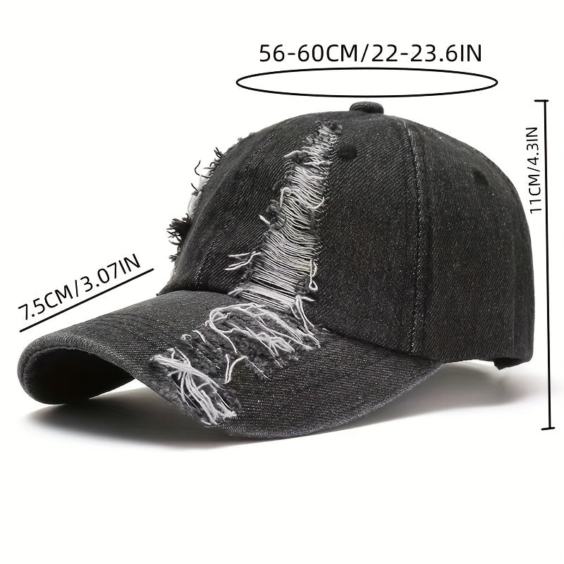 Distressed Denim Baseball Cap Tassel Sunscreen Dad Hat