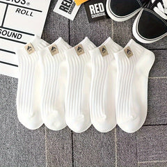 5 Pairs Solid Ankle Socks Lightweight Soft Low Cut Sports Women Stockings
