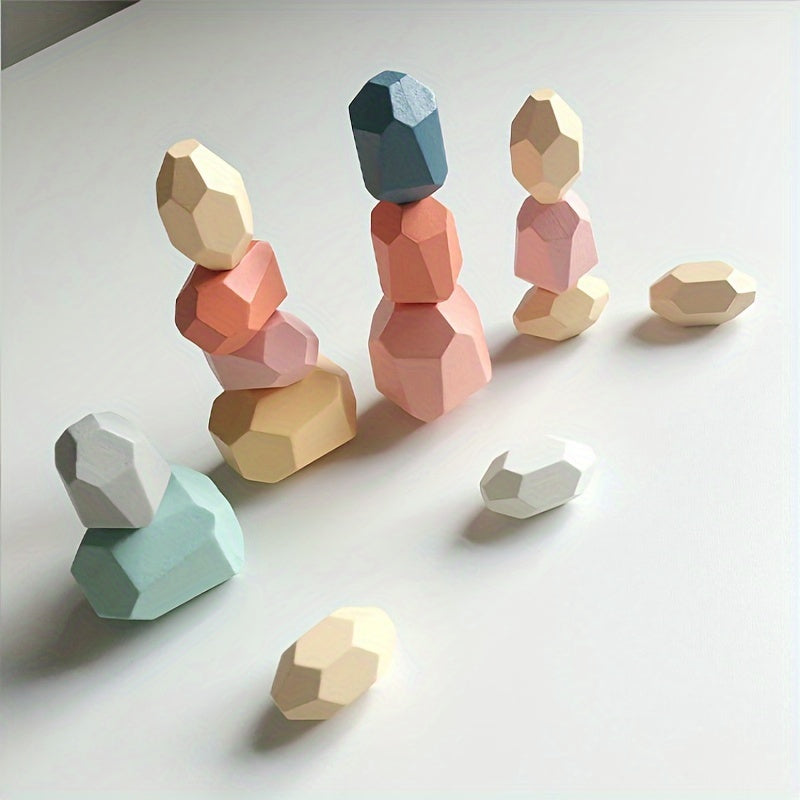 36pcs Wooden Stacking Rocks Balancing Stones Wood Building Blocks Learning Toys