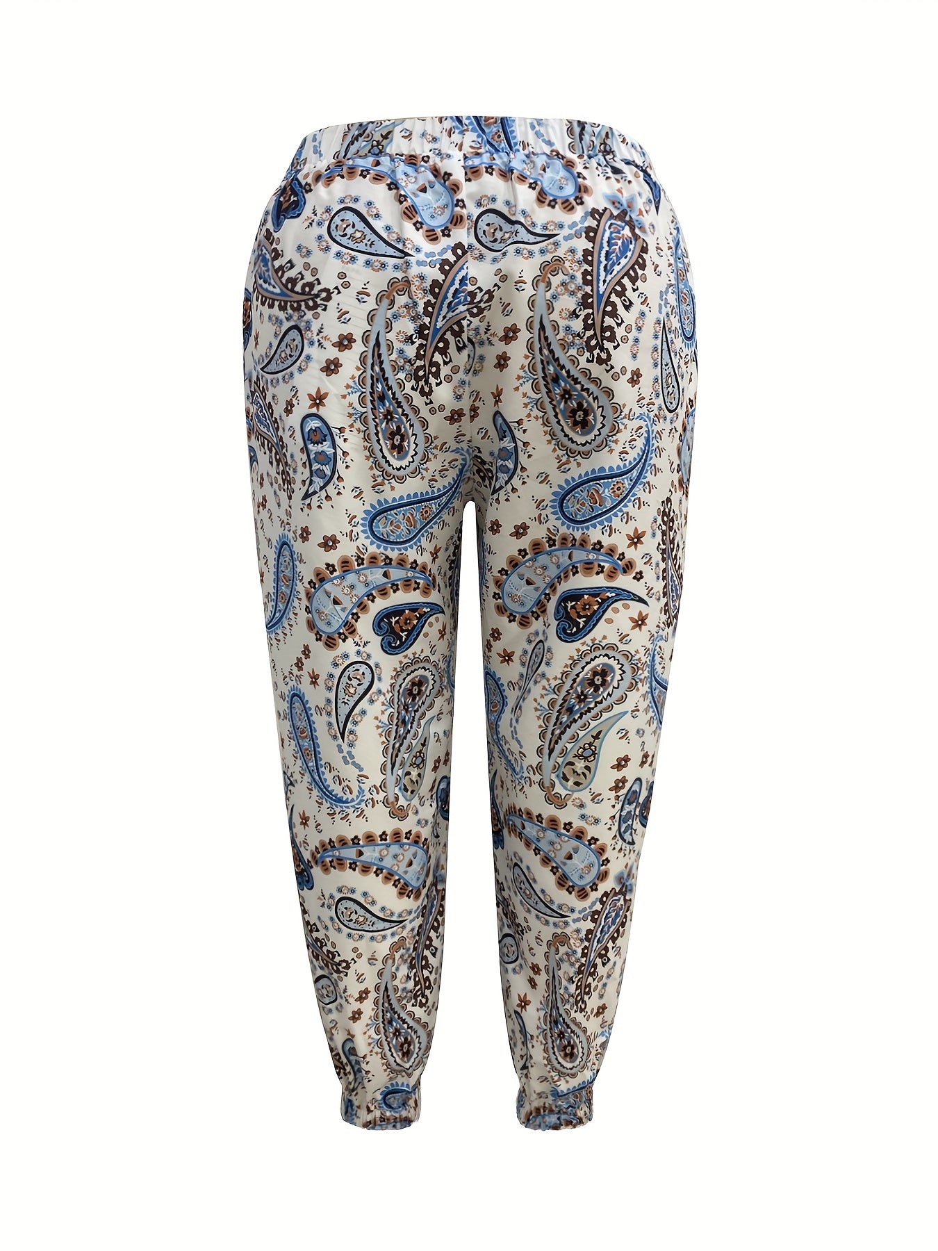 Boho Paisley Print Beach Pants Plus Size with Pockets