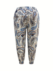 Boho Paisley Print Beach Pants Plus Size with Pockets