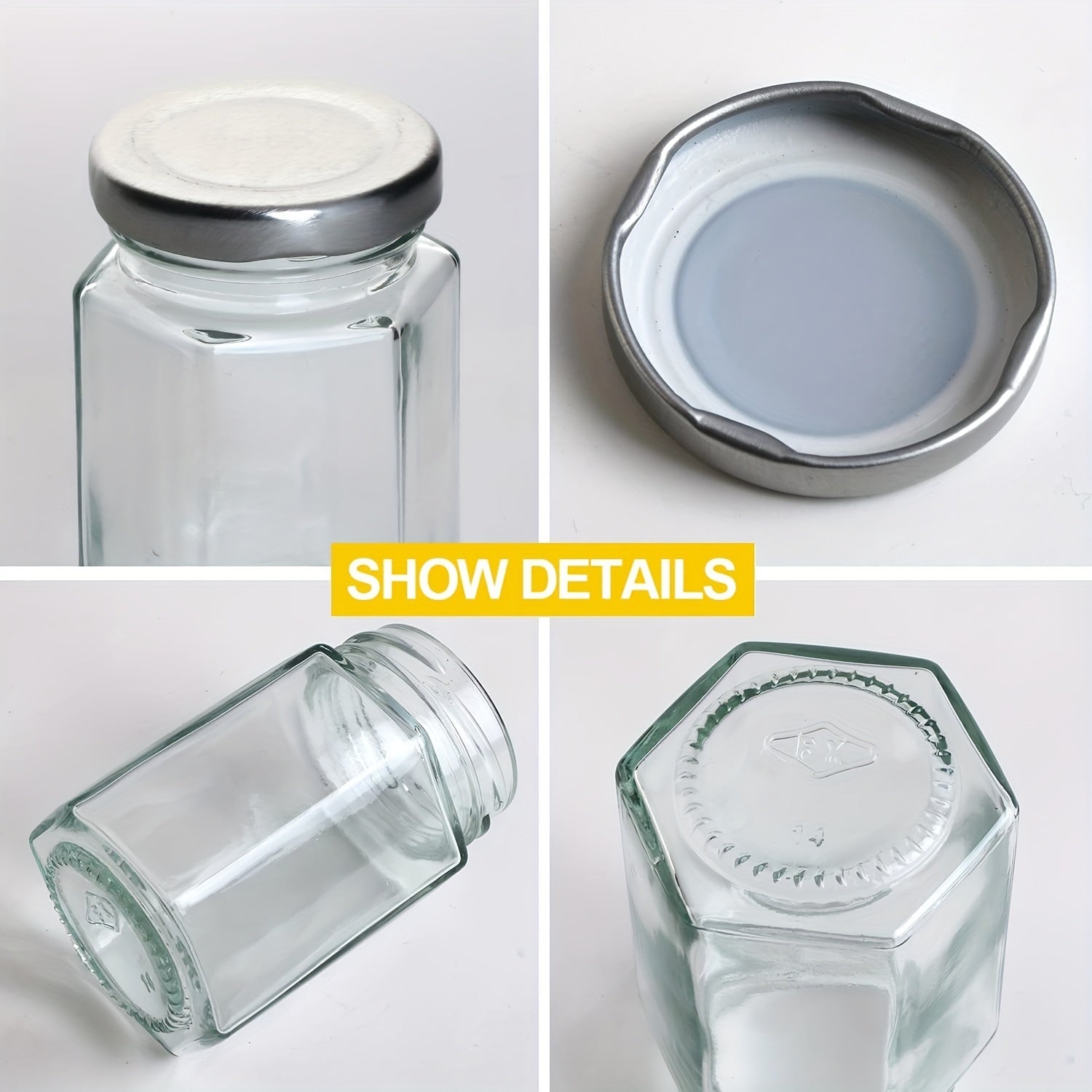 30pcs 4oz Hexagonal Glass Bottles with Lids for Canning Spices Weddings DIY