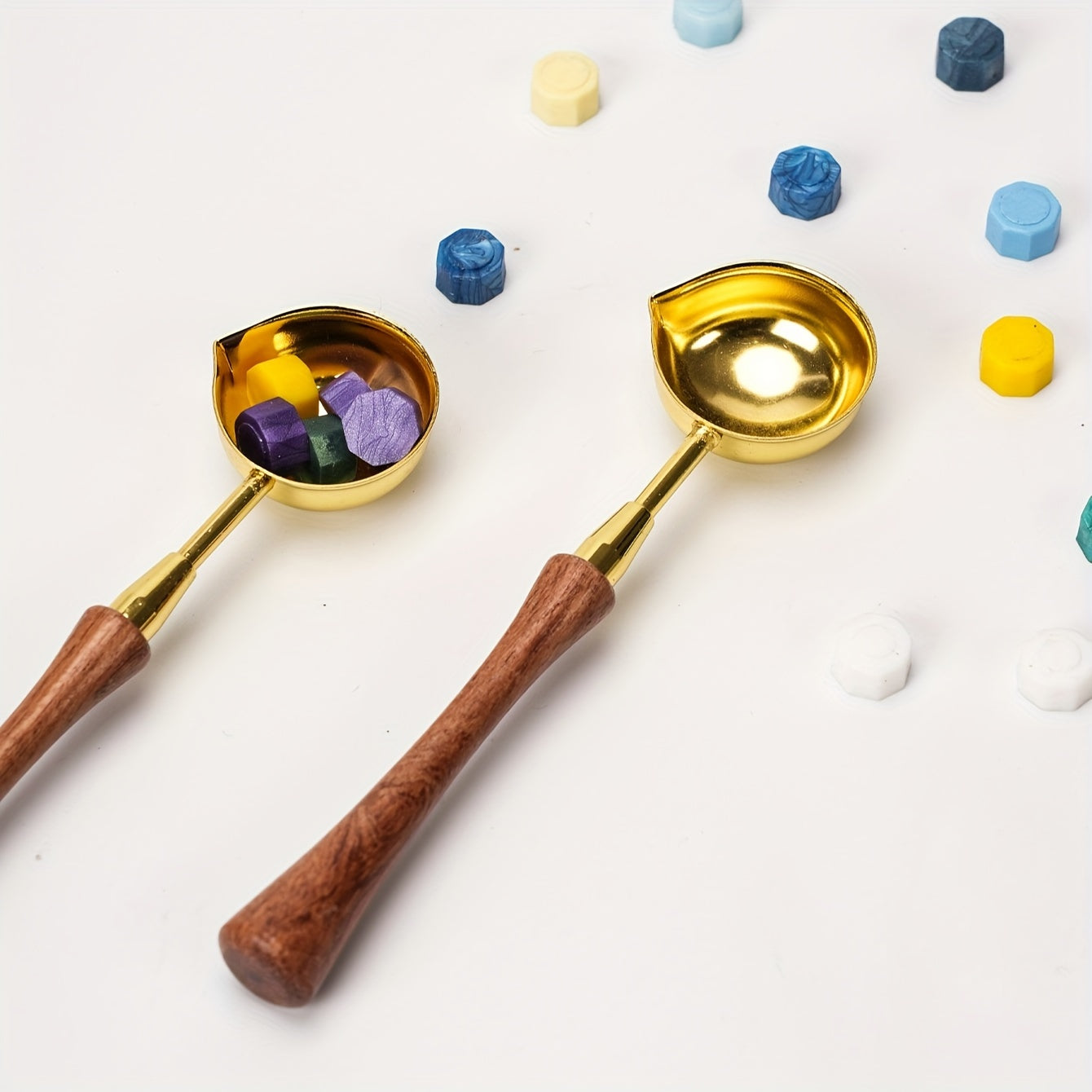 Golden Vintage Solid Wood Fire Paint Spoon for Wax Melting Stamp Making