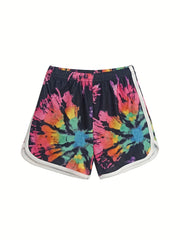 4 Packs Girls Casual Active Shorts With Tie dye And Plain Colors