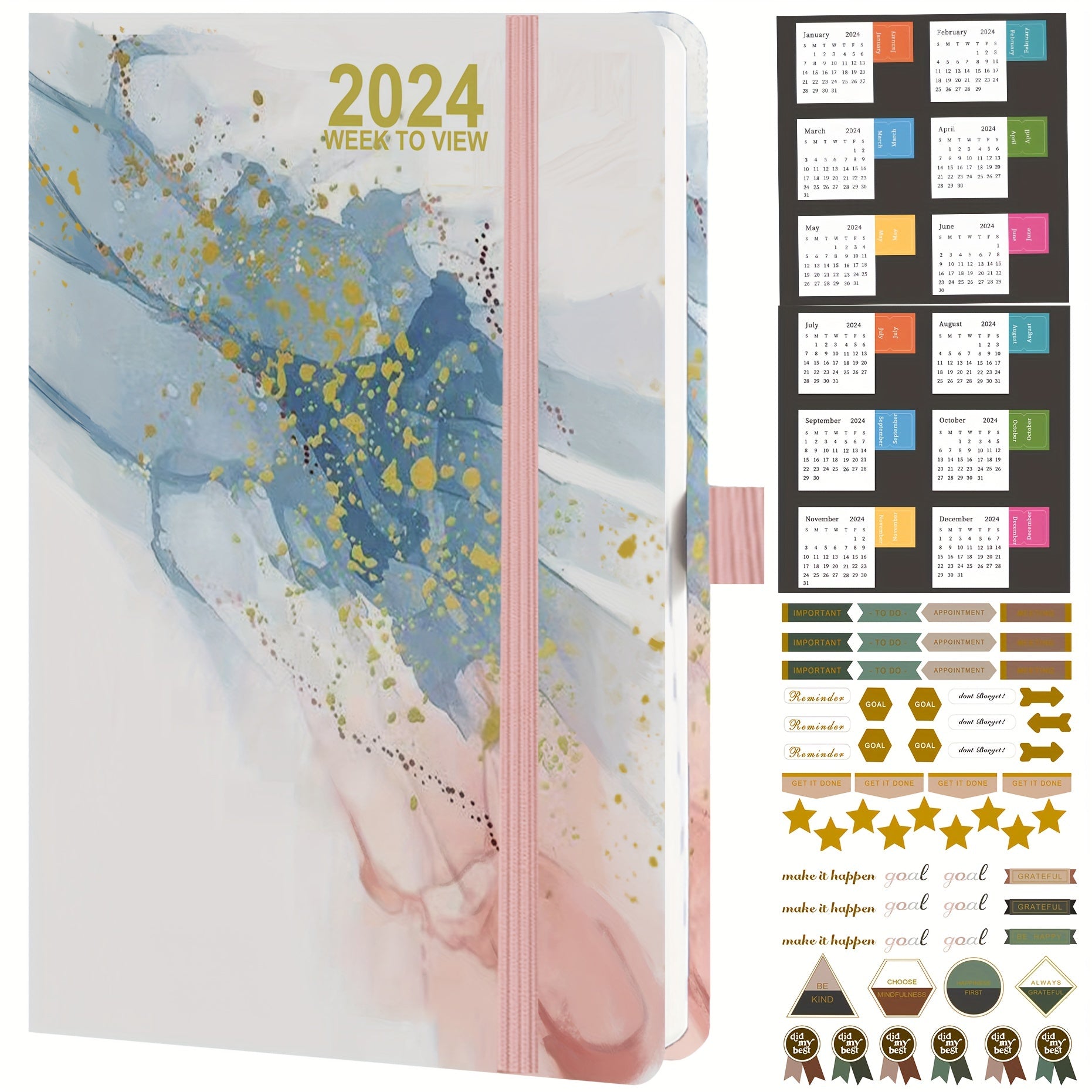 A5 Week To View Diary Jan-Dec Faux Leather Hard Cover Weekly Diary