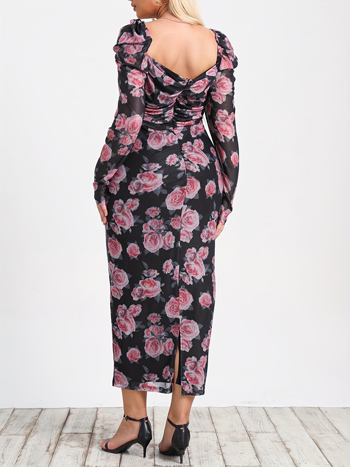  Women's Floral Lantern Sleeve Dress