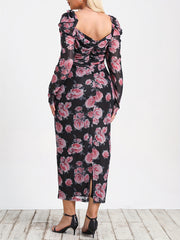  Women's Floral Lantern Sleeve Dress