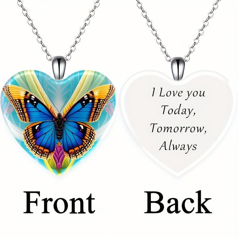 Butterfly Love Crystal Pendant Necklace for Women Girls