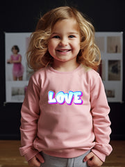 Girls Love Pattern Crew Neck Sweatshirt For Spring Fall Christmas Gift