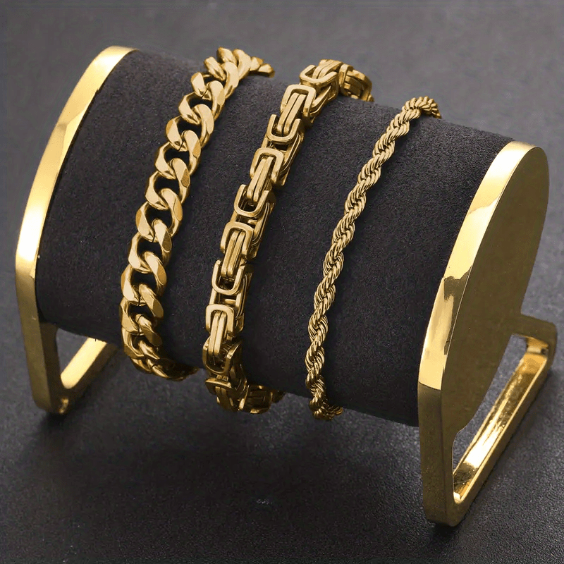3pcs Silvery Stainless Steel Minimalist Cuban Chain Bracelet Set