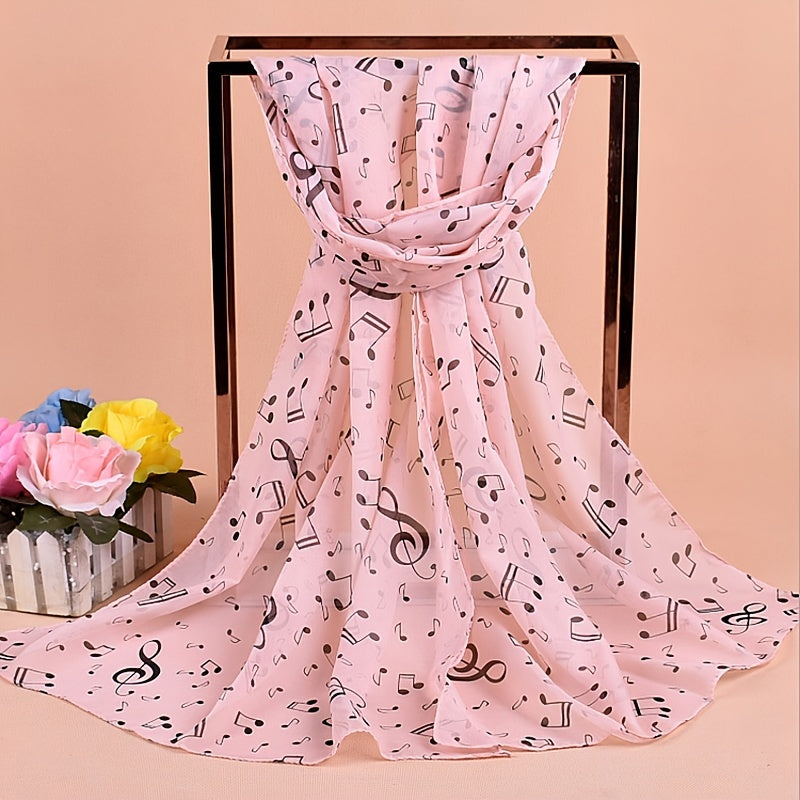 Music Note Chiffon Scarf Solid Gauze Shawl Women