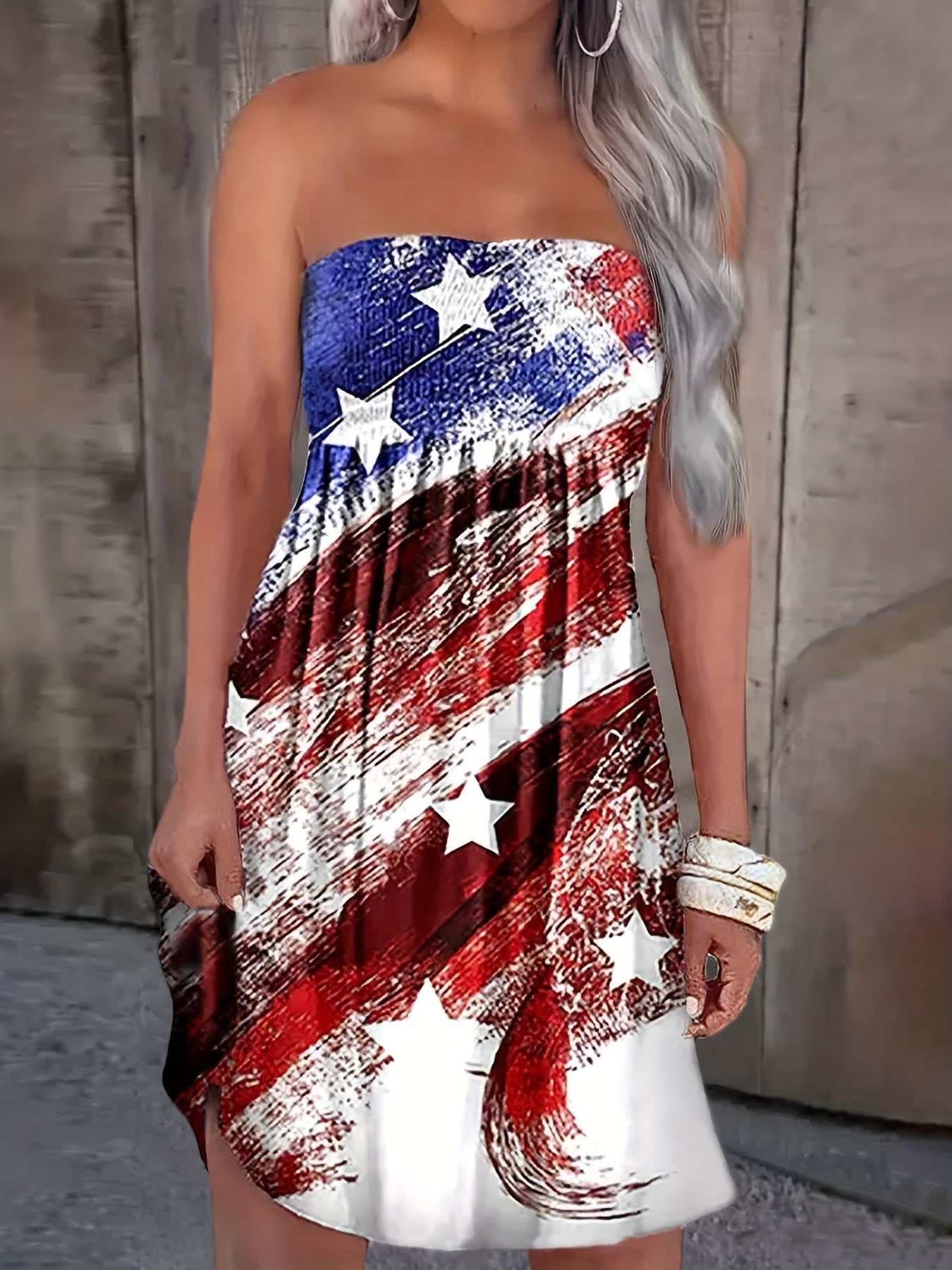  Flag Print Casual Summer Dress Women's Plus