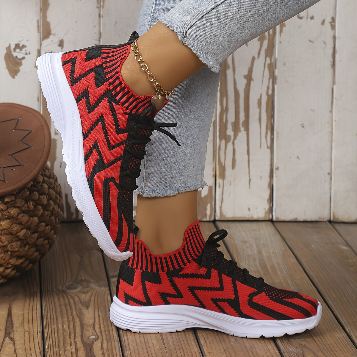 Wave Pattern Running Shoes Women Lightweight Sneakers