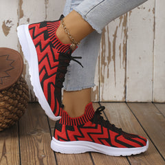 Wave Pattern Running Shoes Women Lightweight Sneakers