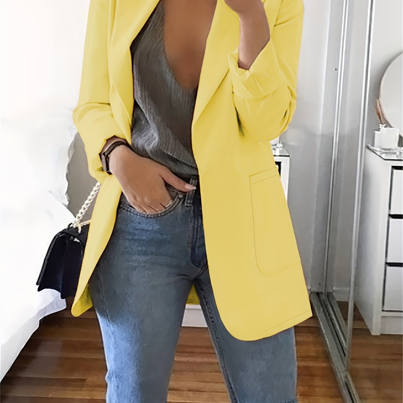  Casual Blazer Women's Solid Long Sleeve Suit Coat